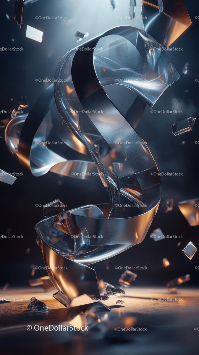 Futurystyczny metaliczny znak dolara w dynamicznym, abstrakcyjnym projekcie