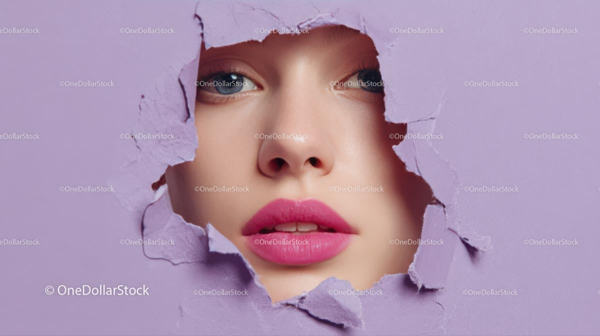 Beautiful Woman with Radiant Pink Lips and Artistic Background