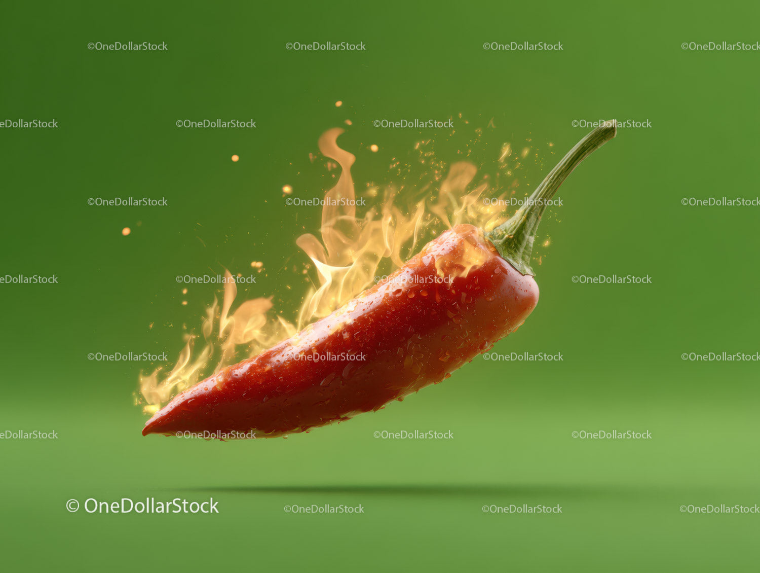 Red Chili Pepper with Fire Flames Dynamic Spicy Food Shot