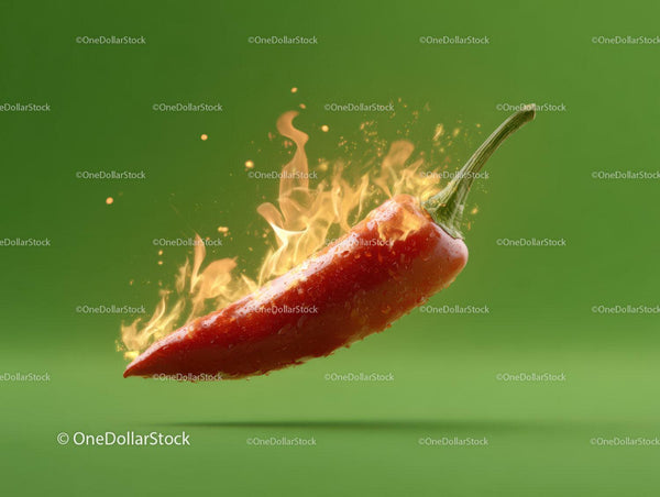 Red Chili Pepper with Fire Flames Dynamic Spicy Food Shot