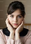 Portrait of a Young Woman with Green Eyes and Brown Hair