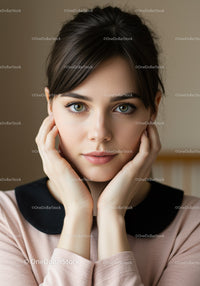 Portrait of a Young Woman with Green Eyes and Brown Hair