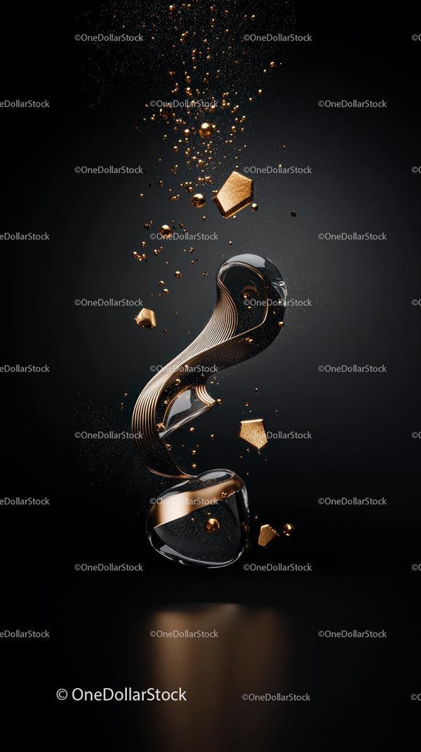 Elegant Silver and Gold Metallic Number Two on Black Background