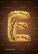 Letter E made of delicious chicken tacos with fresh toppings