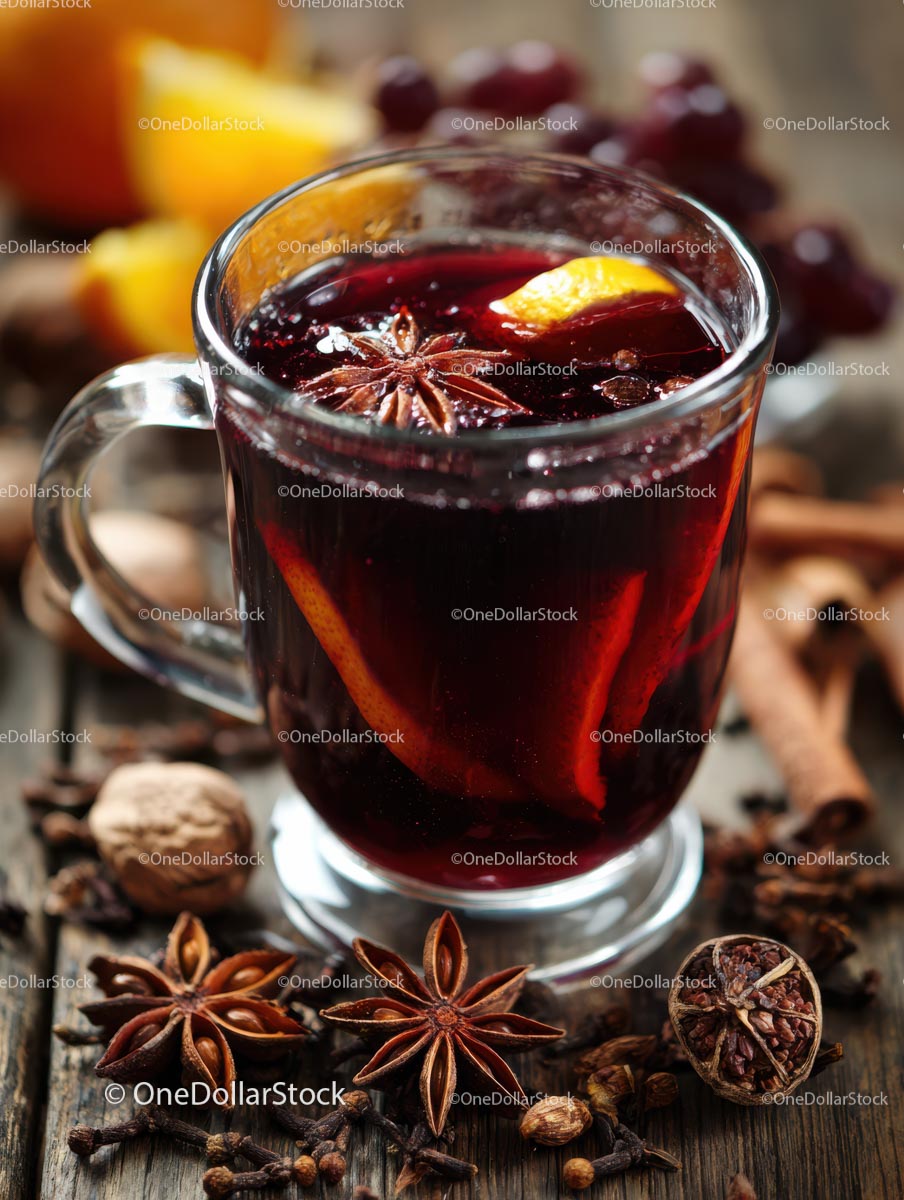 Delicious Mulled Wine with Citrus and Spices in a Glass Mug