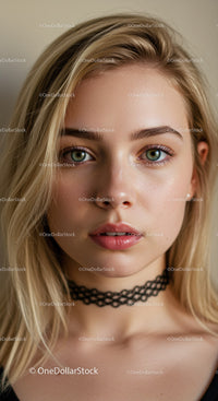 Close-Up Portrait of a Young Woman with Blonde Hair and Blue Eyes