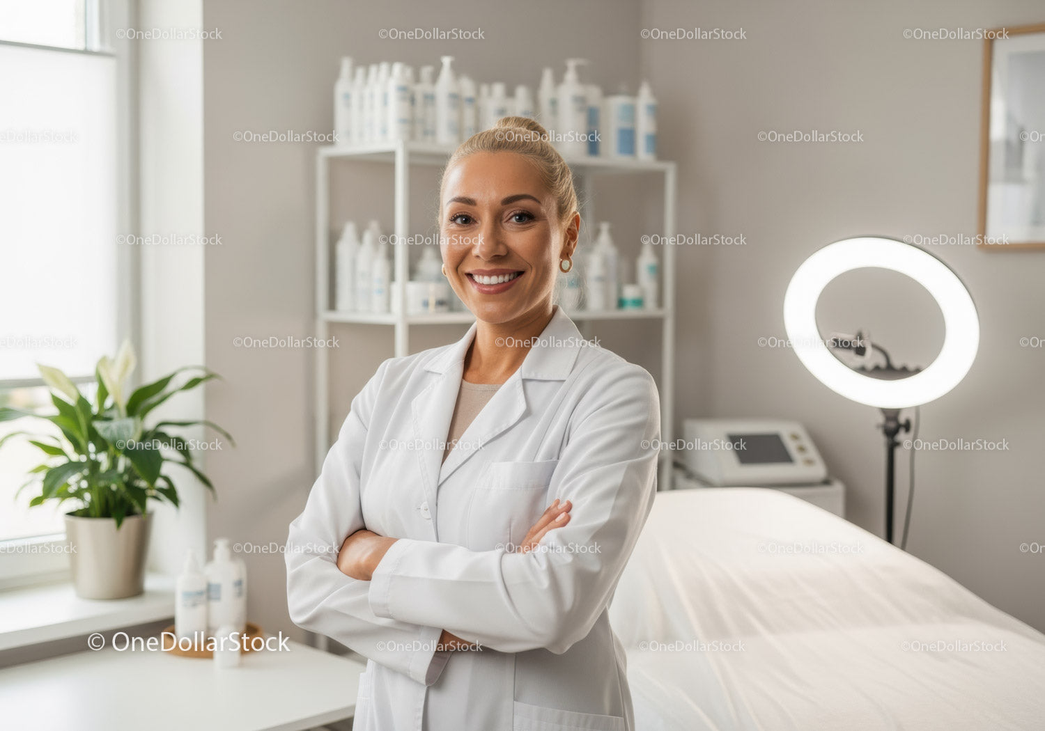 Smiling Female Healthcare Professional in a Modern Medical Clinic