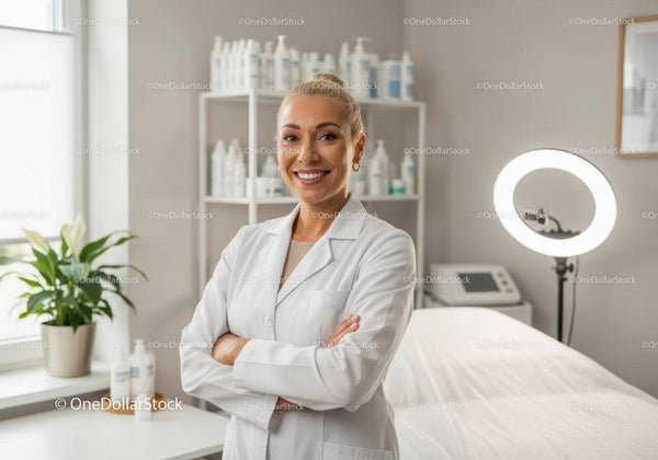 Smiling Female Healthcare Professional in a Modern Medical Clinic