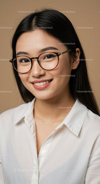 Confident Young Woman in Stylish Glasses with Bright Smile