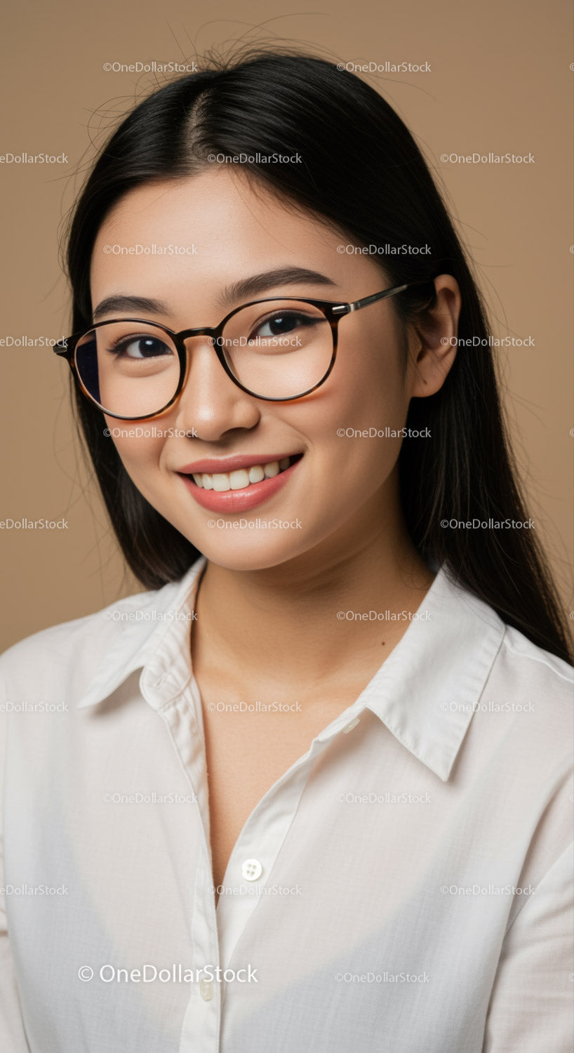 Confident Young Woman in Stylish Glasses with Bright Smile