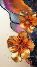 Gold Flower Abstract Art with Glittering Metallic Details