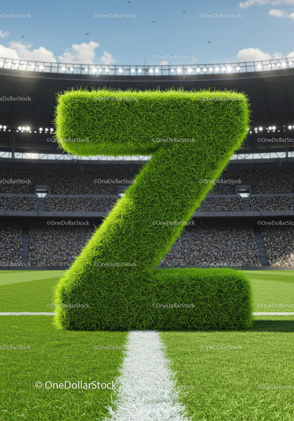 Large Grass Covered Letter Z On Football Stadium Field