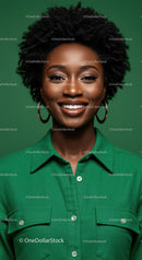 Portrait of a Smiling African American Woman in Green Shirt