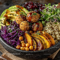 Colorful Plant-Based Bowl with Chickpeas Quinoa and Veggies