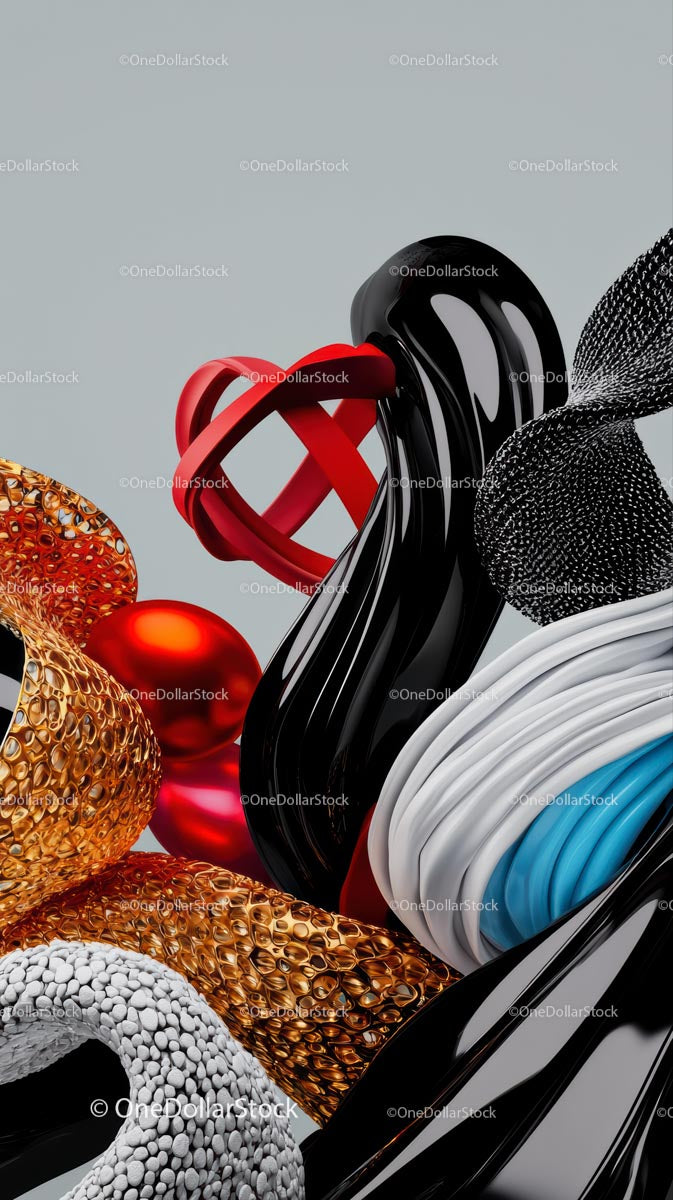 Colorful Abstract Sculpture Composition with Glossy Textures