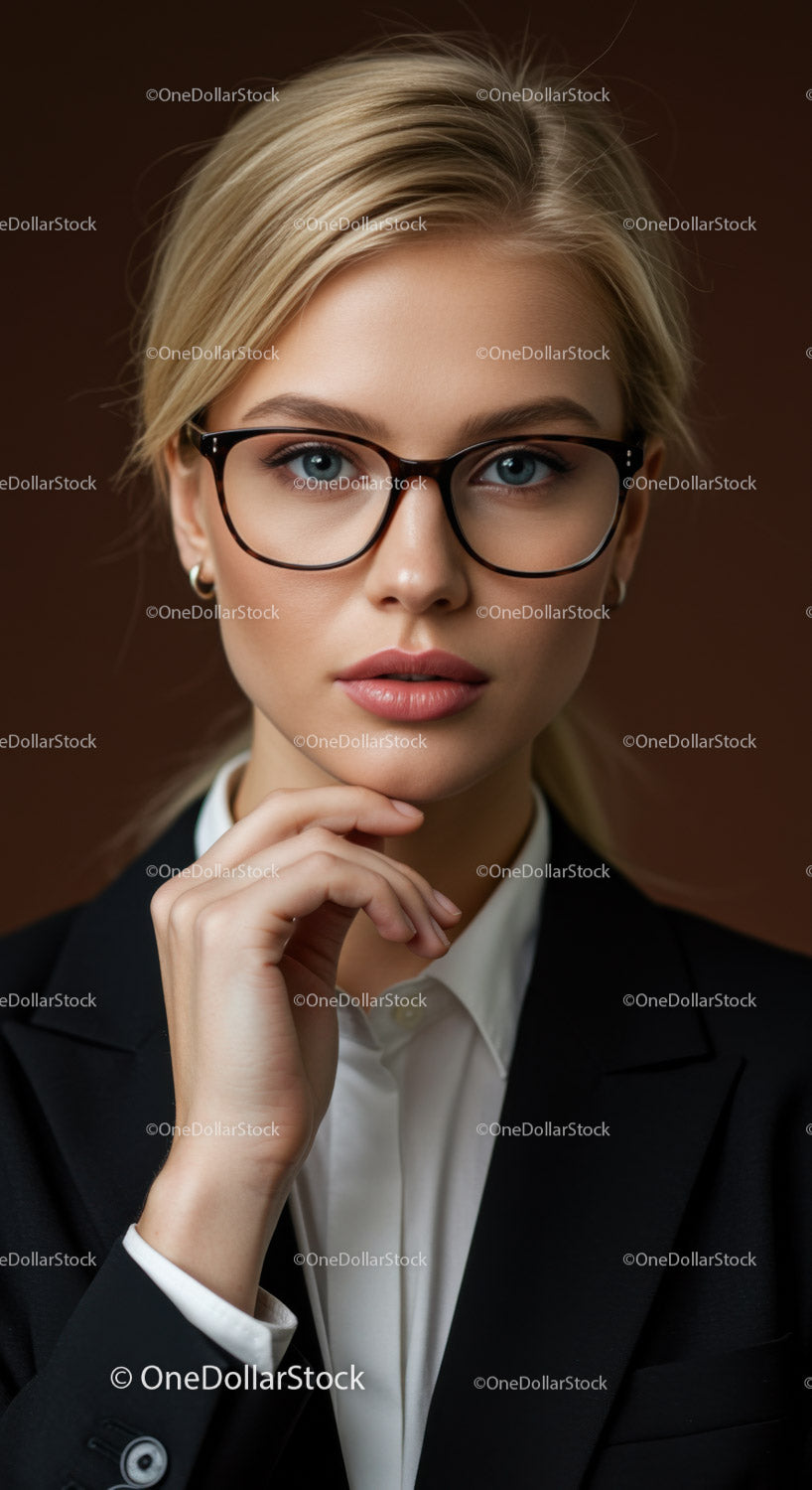 Elegant Young Woman in Stylish Glasses with Modern Office Look