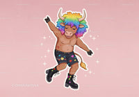 Colorful Cartoon Bull Character with Rainbow Hair and Funky Style
