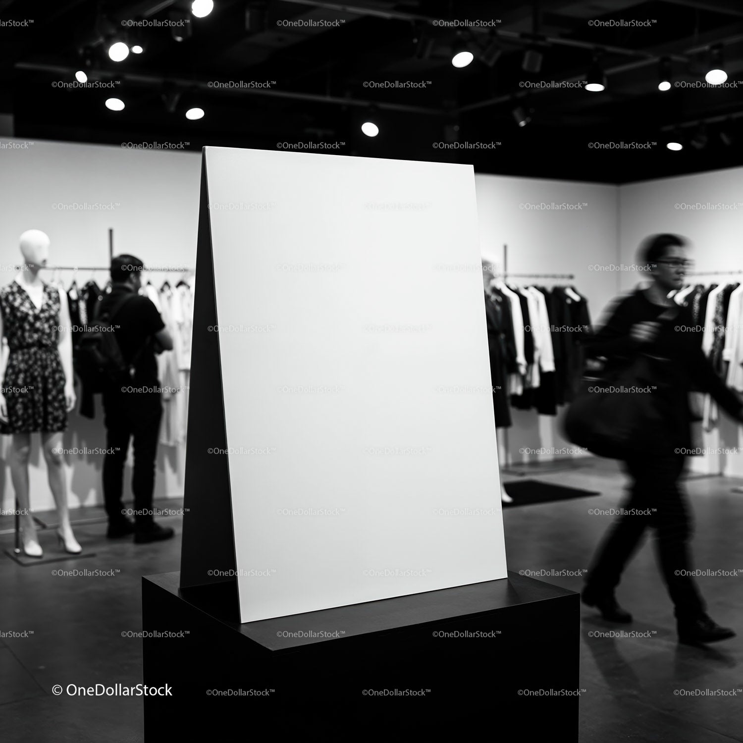 Blank Display Board in Modern Fashion Store Interior