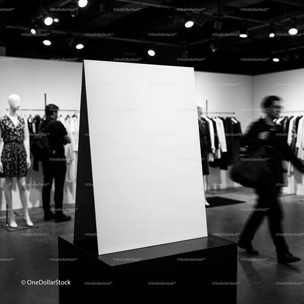 Blank Display Board in Modern Fashion Store Interior JPG Mockup Image