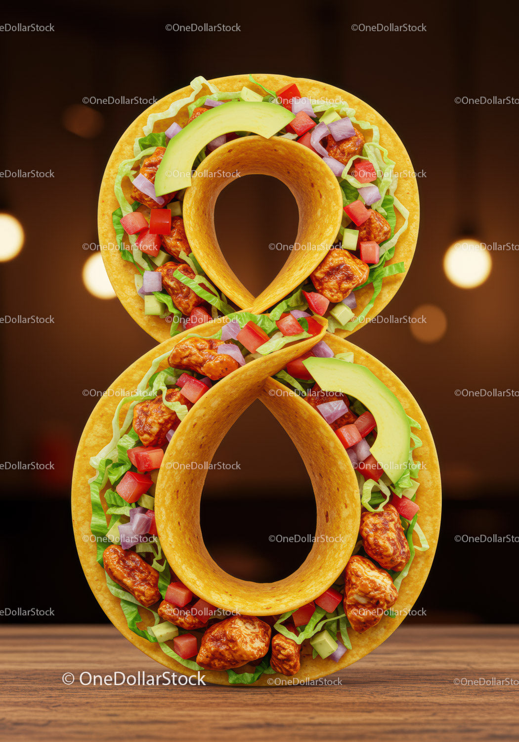 Taco Shaped as Number Eight with Fresh Ingredients