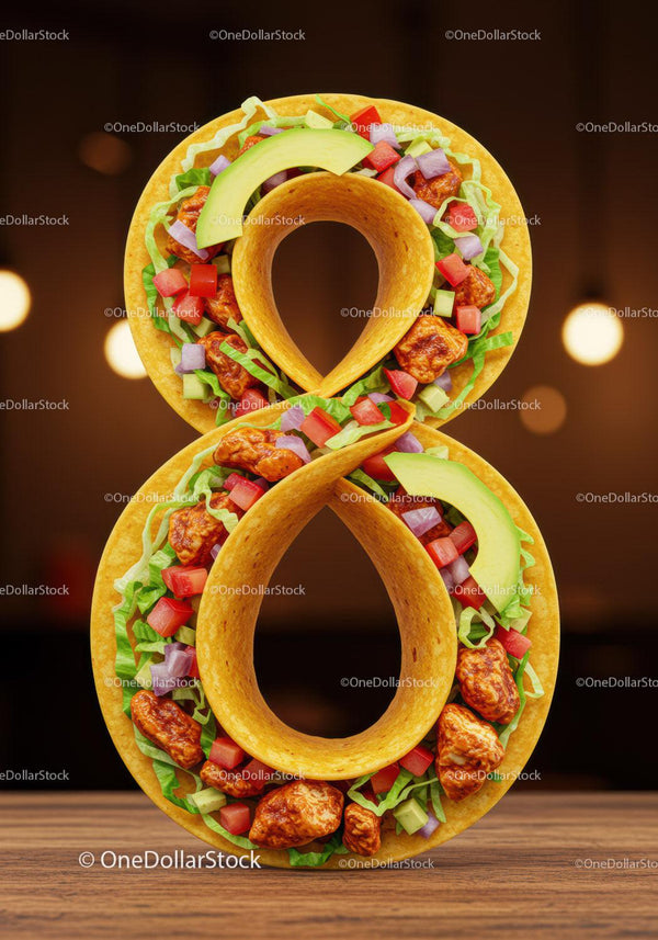Taco Shaped as Number Eight with Fresh Ingredients