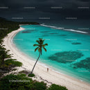 Serene Tropical Beach with Palm Tree and Turquoise Waters