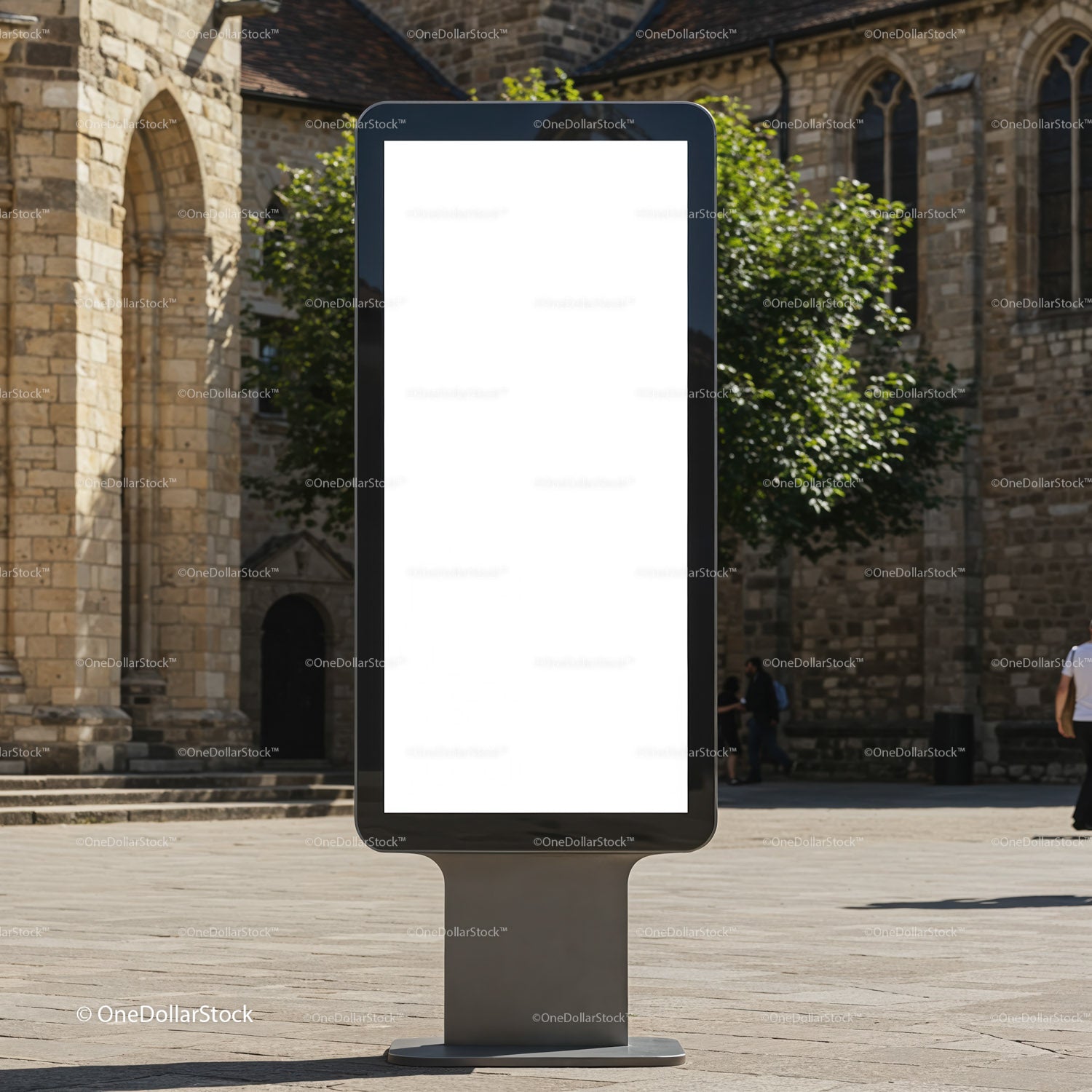 Blank digital billboard in historic town square