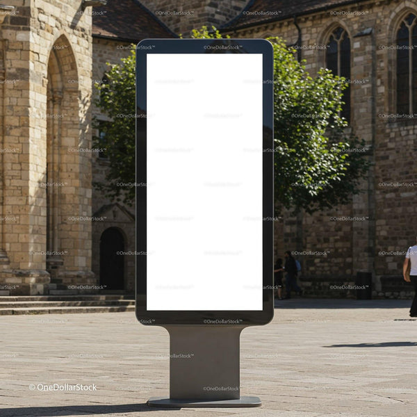 Blank digital billboard in historic town square JPG Mockup Image