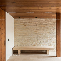 Modern Interior with Beige Stone Wall and Wooden Ceiling