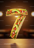 Tacos forming number seven with fresh vibrant ingredients