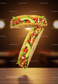 Tacos forming number seven with fresh vibrant ingredients