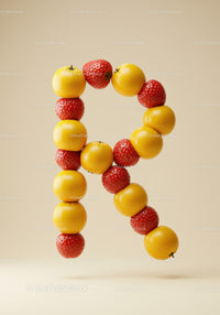 Letter R Formed by Fresh Strawberries and Oranges