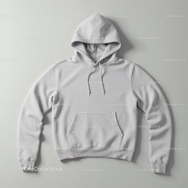 Minimalist Light Gray Hoodie Laid Flat on Surface JPG Mockup Image