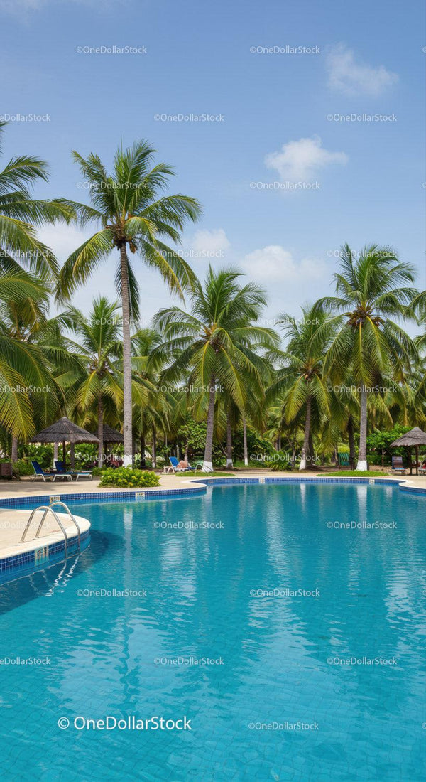 Tropical Resort with Palm Trees and a Swimming Pool Under Blue Sky