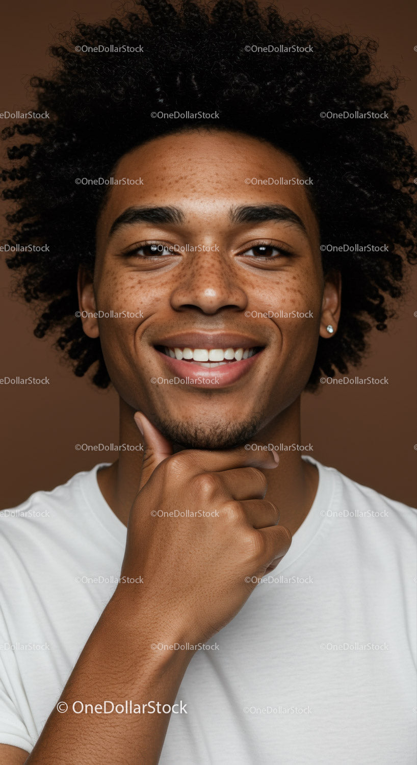 Portrait of a Happy Man with Curly Hair and Bright Smile