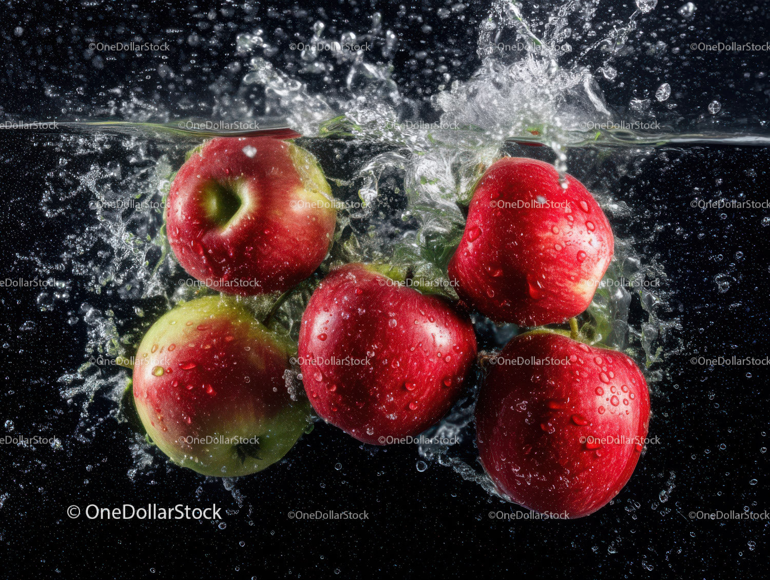Vibrant Red Apples Splashing Water Underwater in High Detail