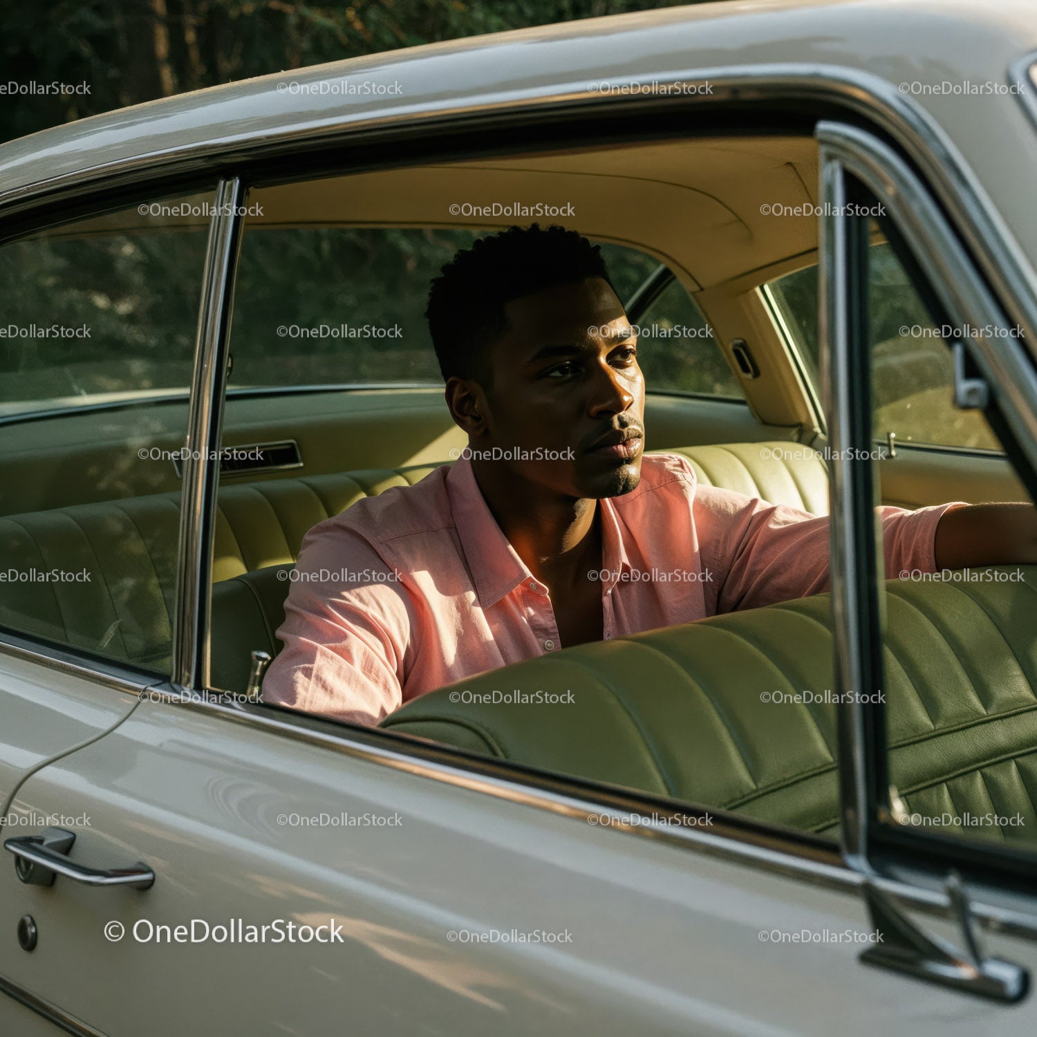 Stylish Young Man Driving Classic Car in Scenic Countryside