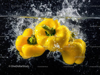 Yellow Bell Peppers Splashing in Water Vibrant and Fresh