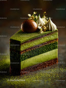 Elegant Green Matcha Layer Cake with Chocolate Spheres and Edible Flowers