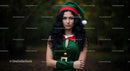 Woman in Festive Elf Costume Posing Outdoors