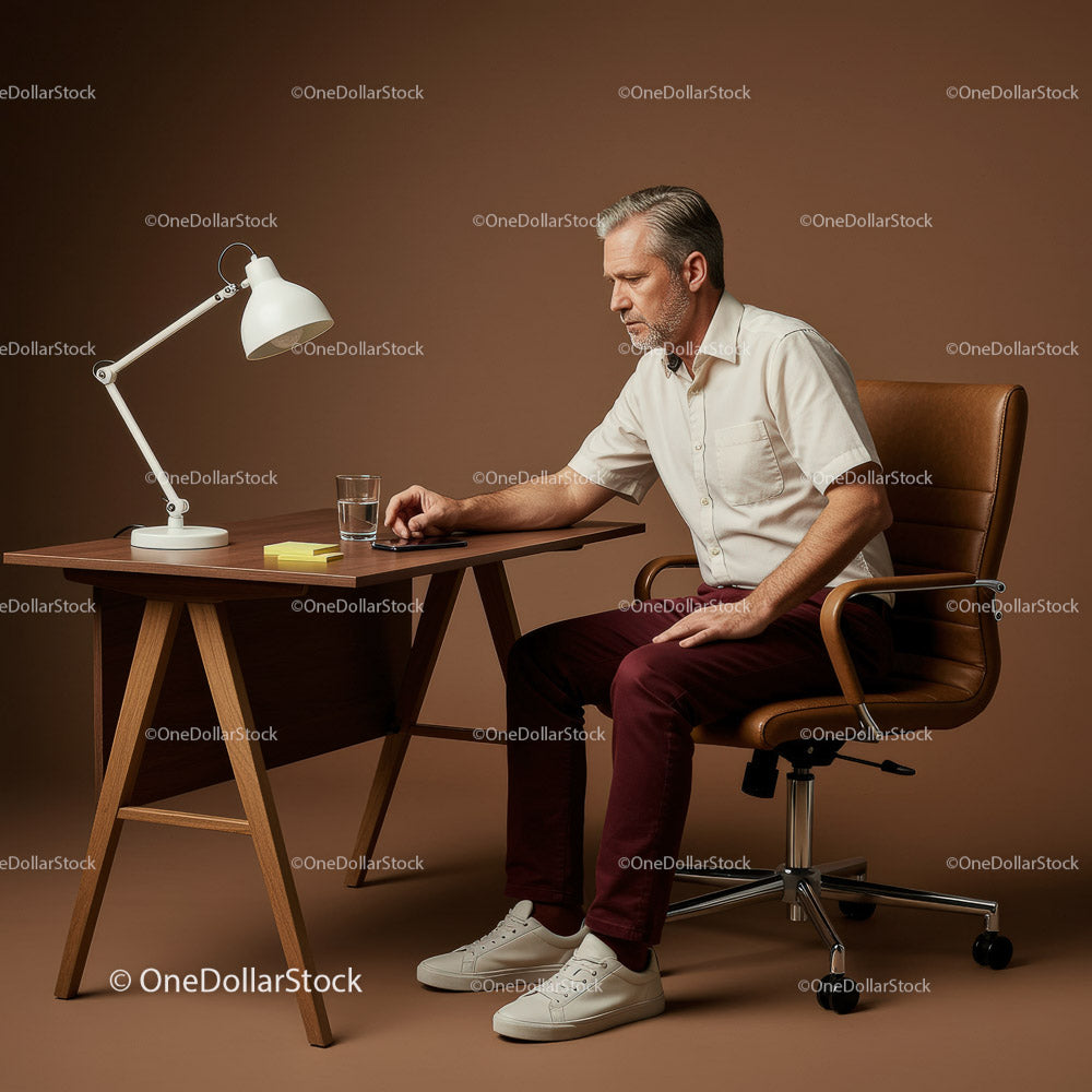 Senior Man Concentrating While Writing in Modern Workspace