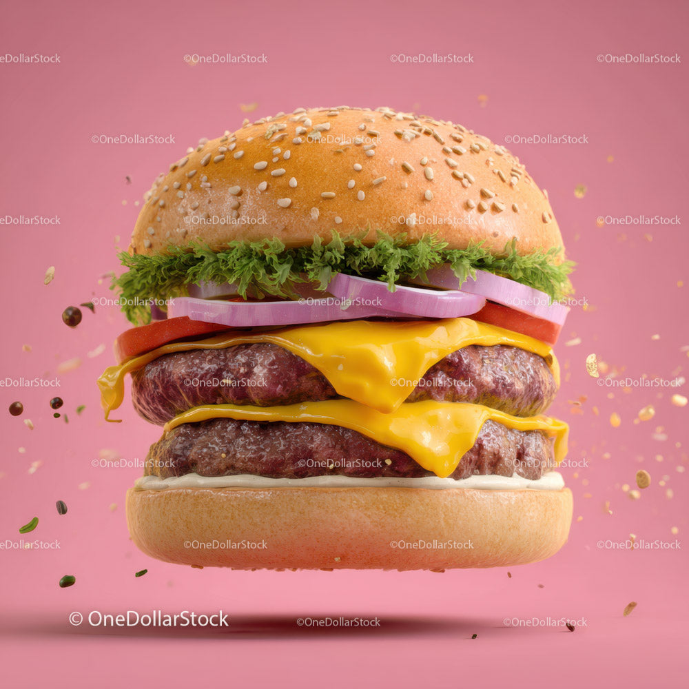 Soczysty podwójny cheeseburger z sałatą, pomidorem i cebulą