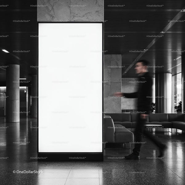 Modern Corporate Lobby with Bright Advertising Display JPG Mockup Image