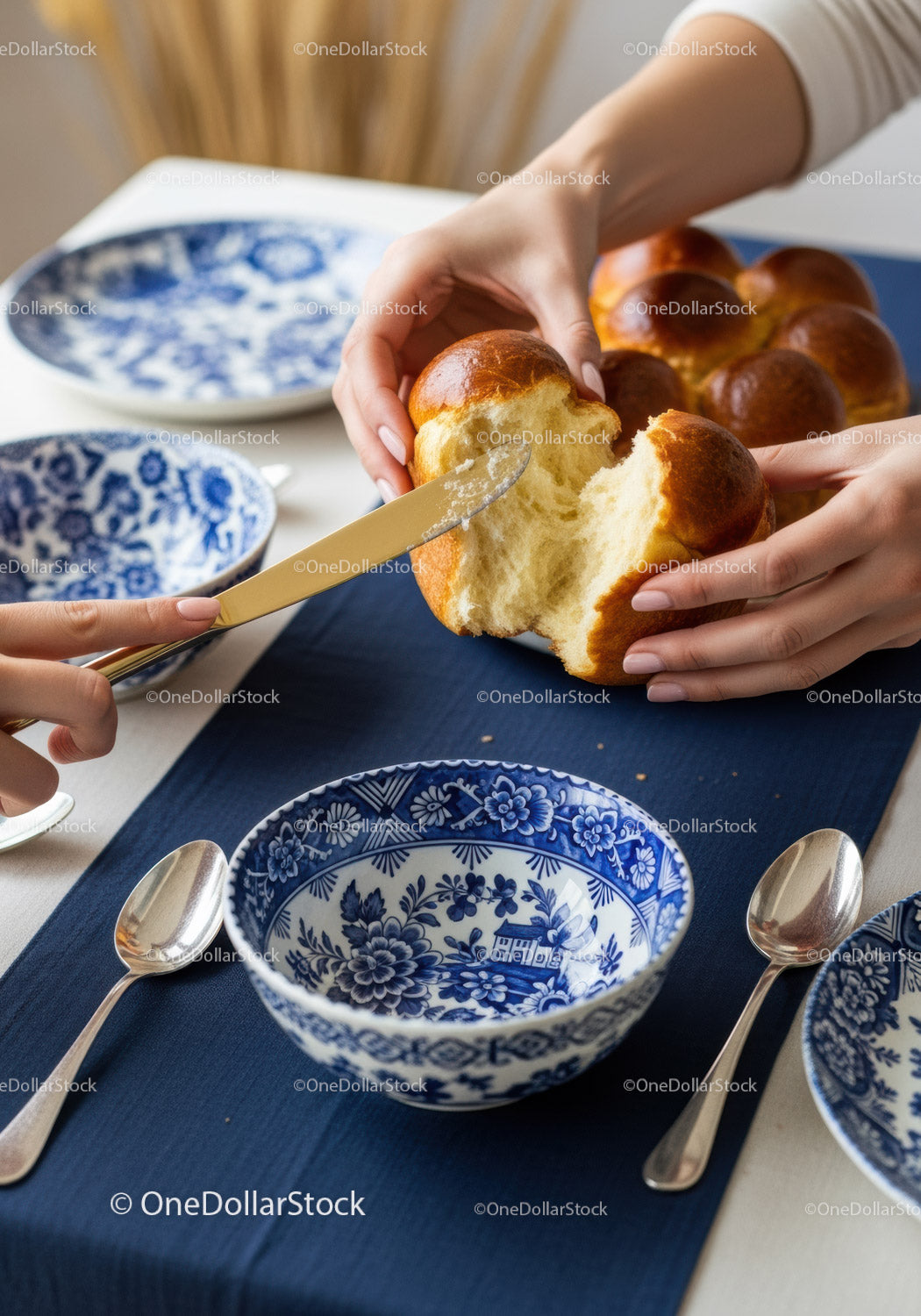 Loaf of Golden Wheat Bread Being Cut for Breakfast