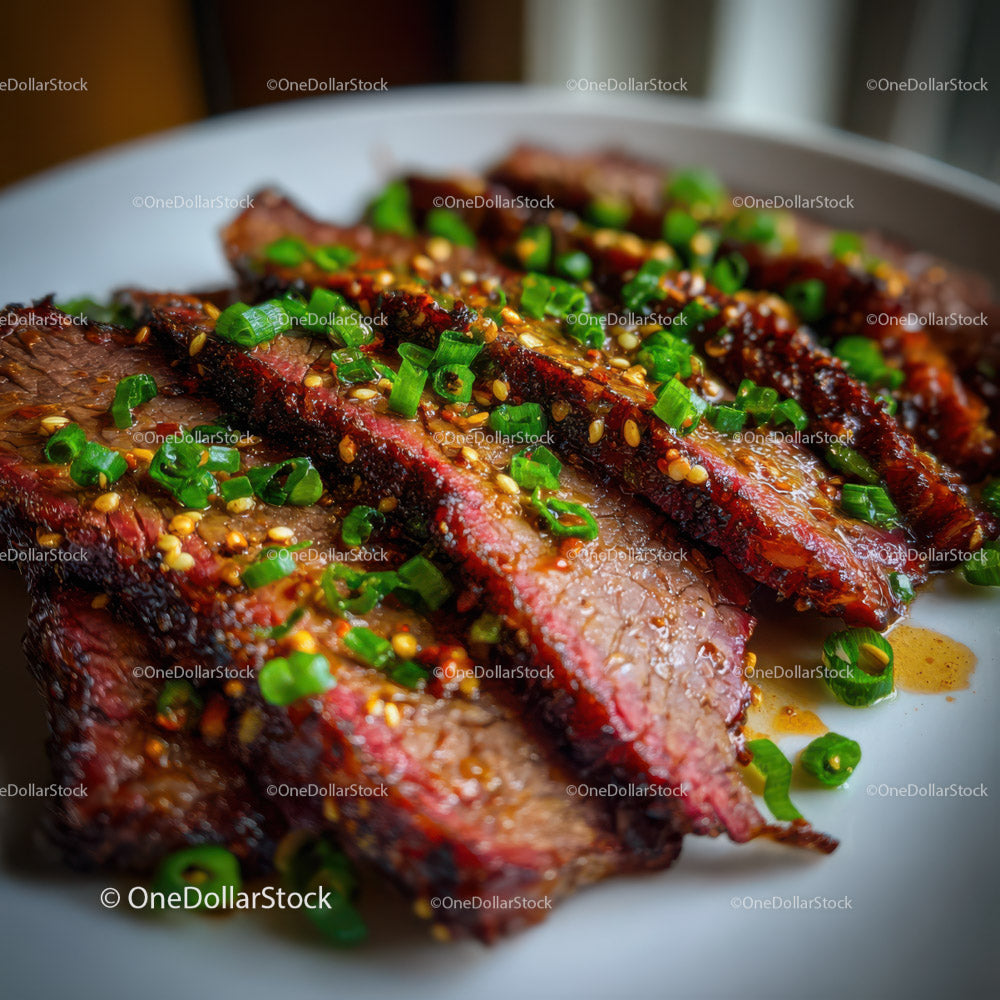 Juicy Grilled Beef Steak with Green Onions and Sesame Seeds