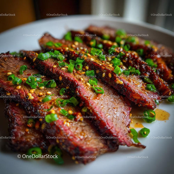 Juicy Grilled Beef Steak with Green Onions and Sesame Seeds