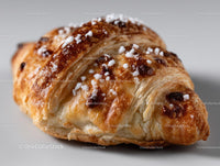 Golden Croissant with Sugar and Chocolate Chips on White Surface