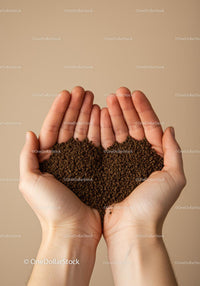 Hands Holding Coffee Granules Forming Heart Shape
