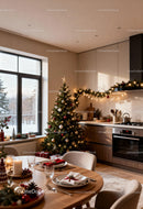 Cozy modern kitchen with festive Christmas decorations