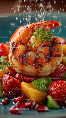 Gourmet Grilled Shrimp with Mixed Fruit Salad and Fresh Berries